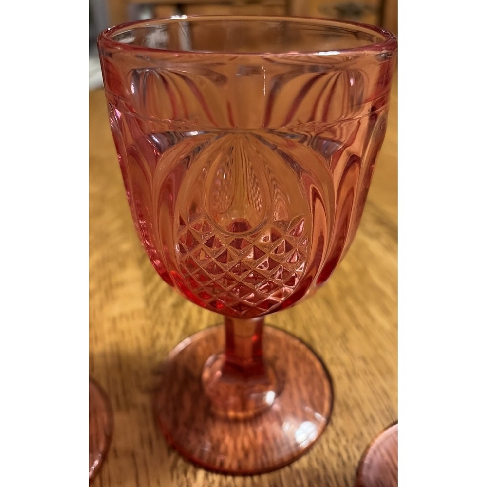 4 Fenton Pineapple Colonial Pink Water Wine  Goblets‎ 8 oz - Picture 2 of 4